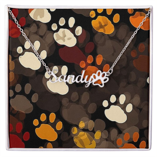 Dog Name Necklace | w/ Paw Print Design